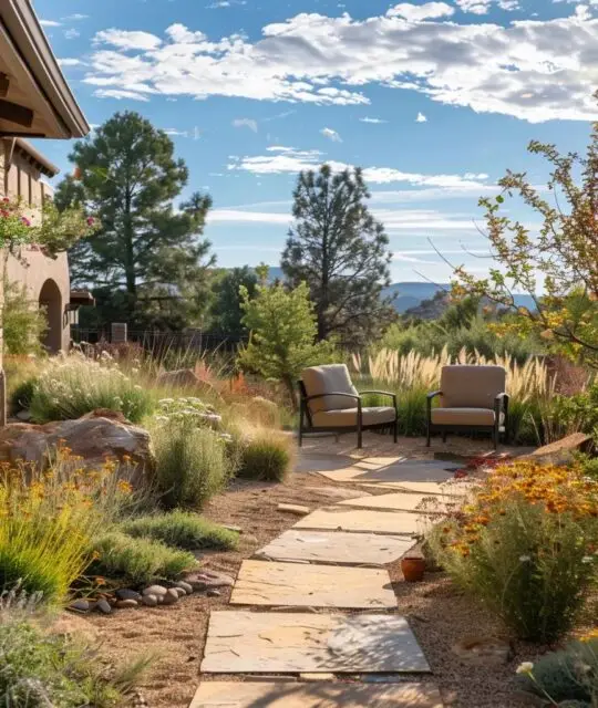 Beautiful Prescott landscaping featuring native plants and hardscaping elements